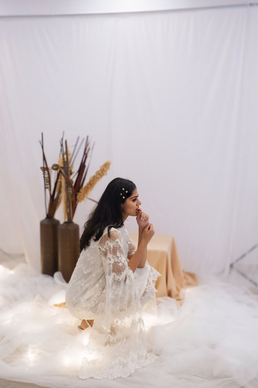 Ivory Lace Cape Dress (Ready to Ship)