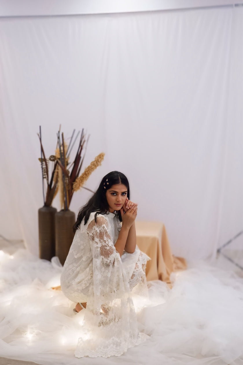 Ivory Lace Cape Dress (Ready to Ship)