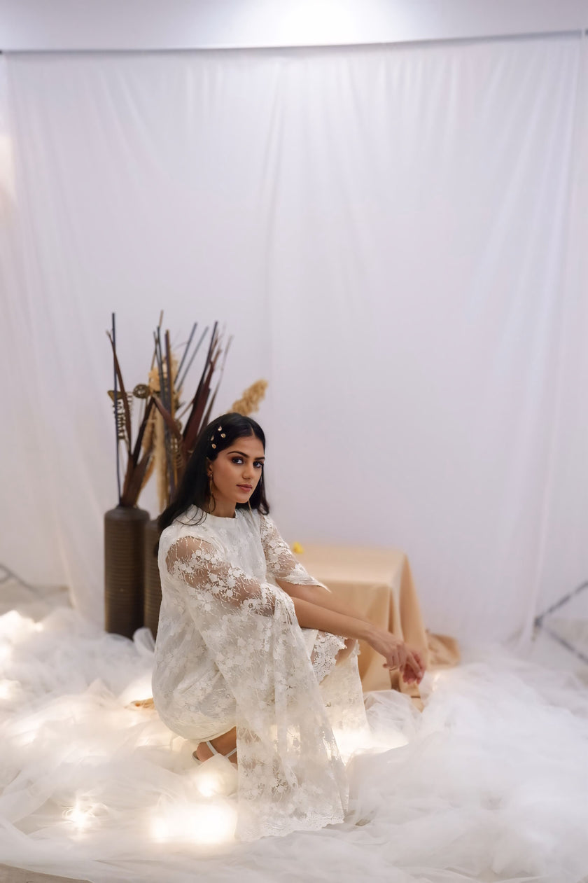 Ivory Lace Cape Dress (Ready to Ship)