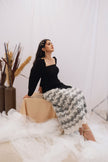 Black & Lace Contrast Midi Dress (Ready to Ship)