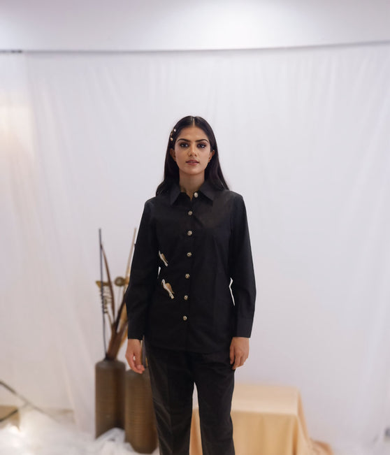 Minimal Black Embroidered Co-Ord Set