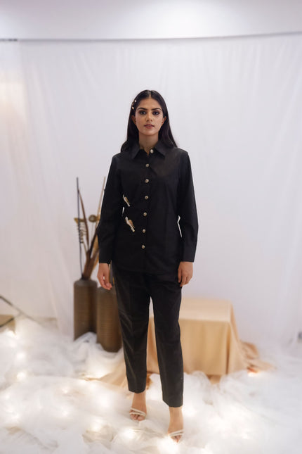 Minimal Black Embroidered Co-Ord Set (Ready to Ship)