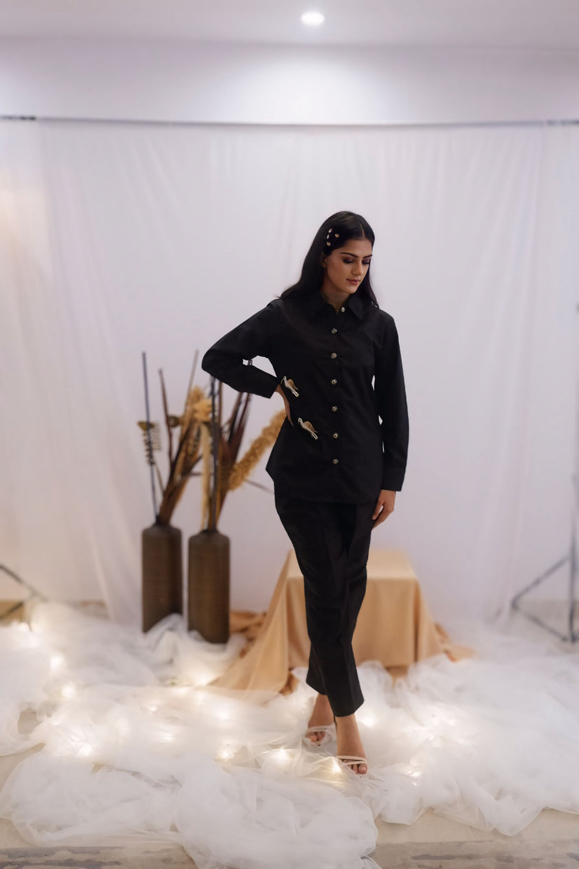 Minimal Black Embroidered Co-Ord Set (Ready to Ship)