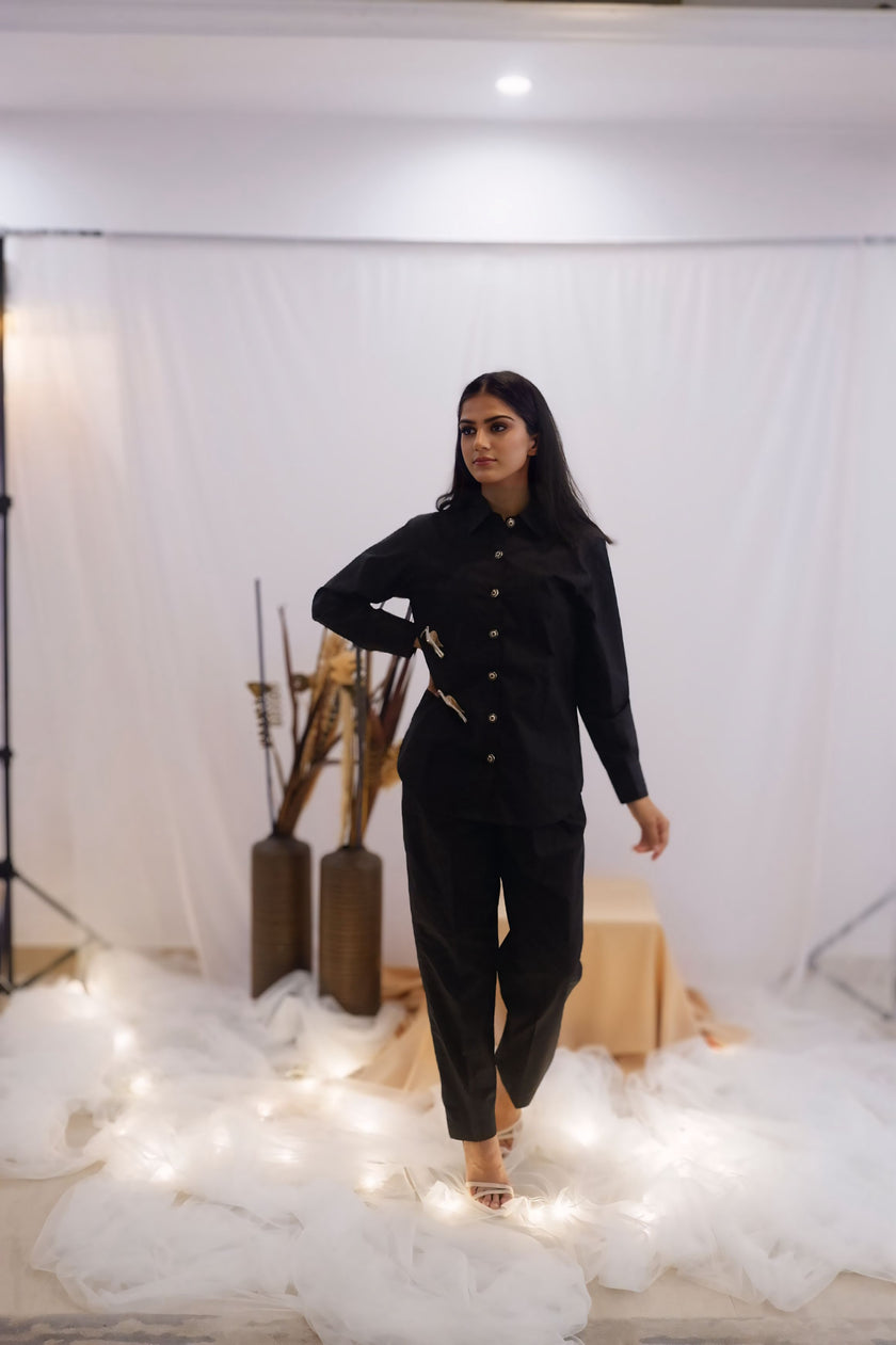 Minimal Black Embroidered Co-Ord Set (Ready to Ship)