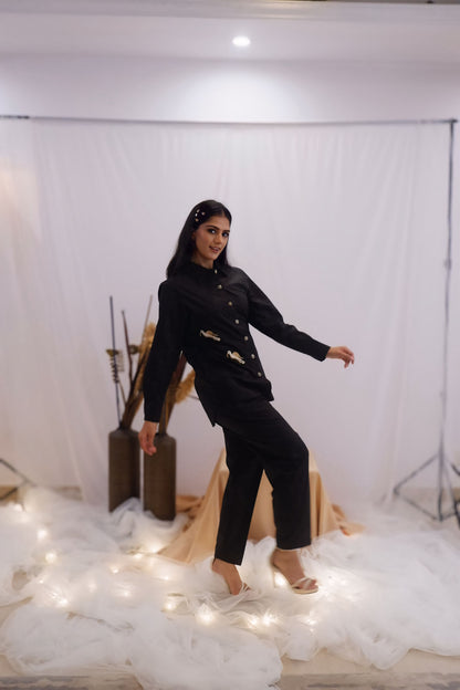 Minimal Black Embroidered Co-Ord Set