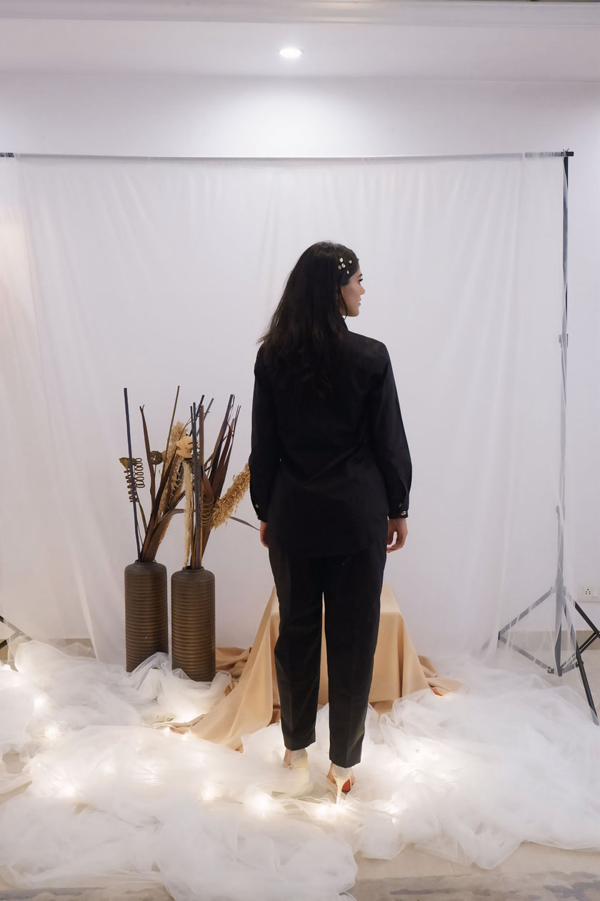 Minimal Black Embroidered Co-Ord Set (Ready to Ship)