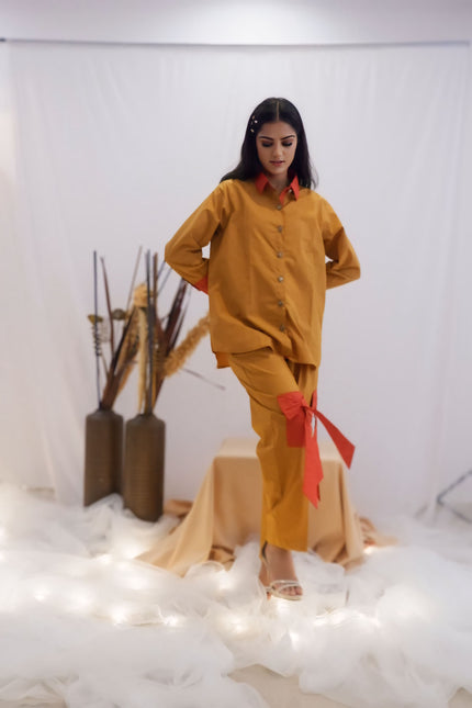 Mustard & Coral Bow Co-Ord Set (Ready to Ship)