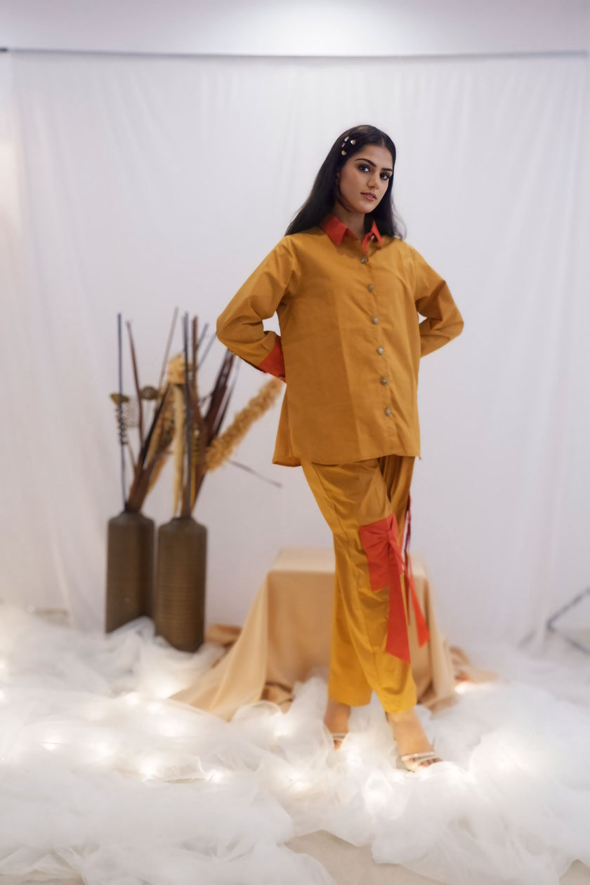 Mustard & Coral Bow Co-Ord Set (Ready to Ship)