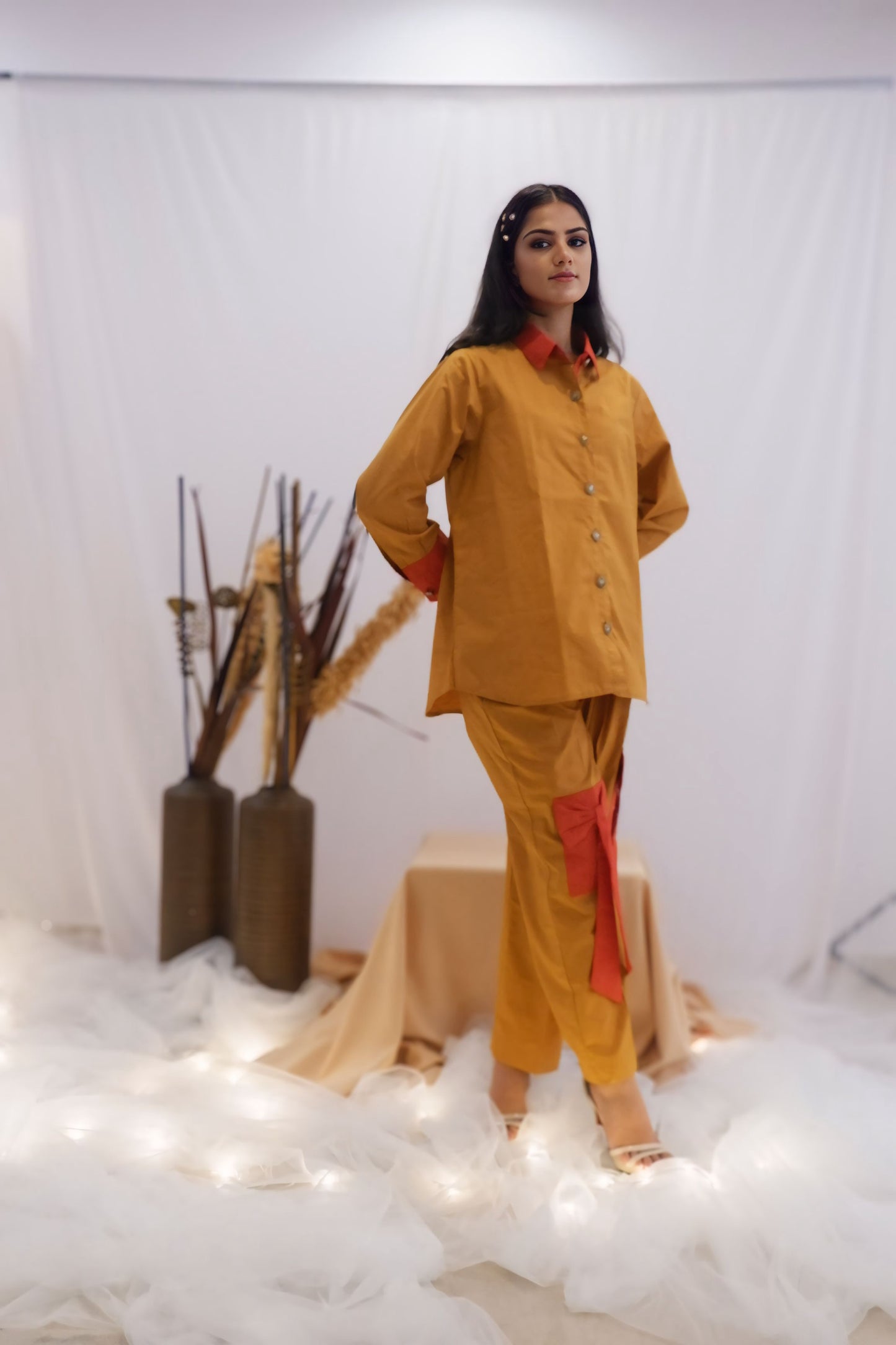Mustard & Coral Bow Co-Ord Set