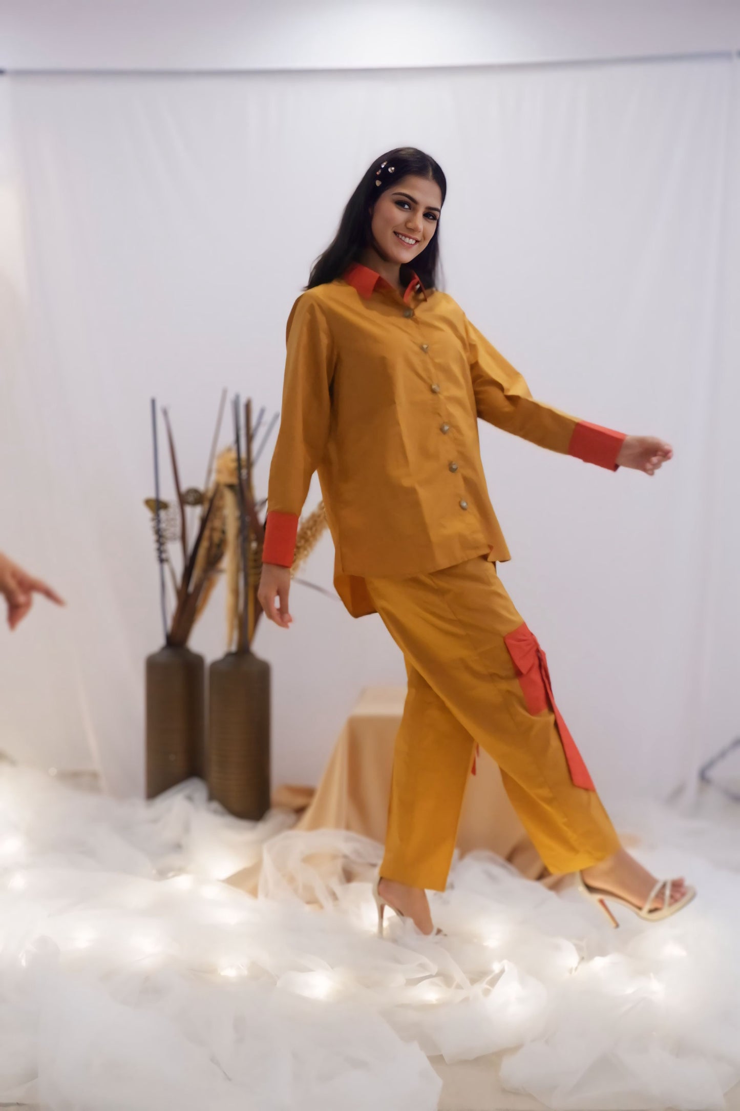 Mustard & Coral Bow Co-Ord Set