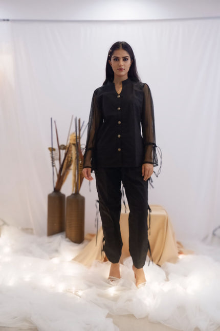 Sheer Sleeve Black Co-Ord Set (Ready to Ship)