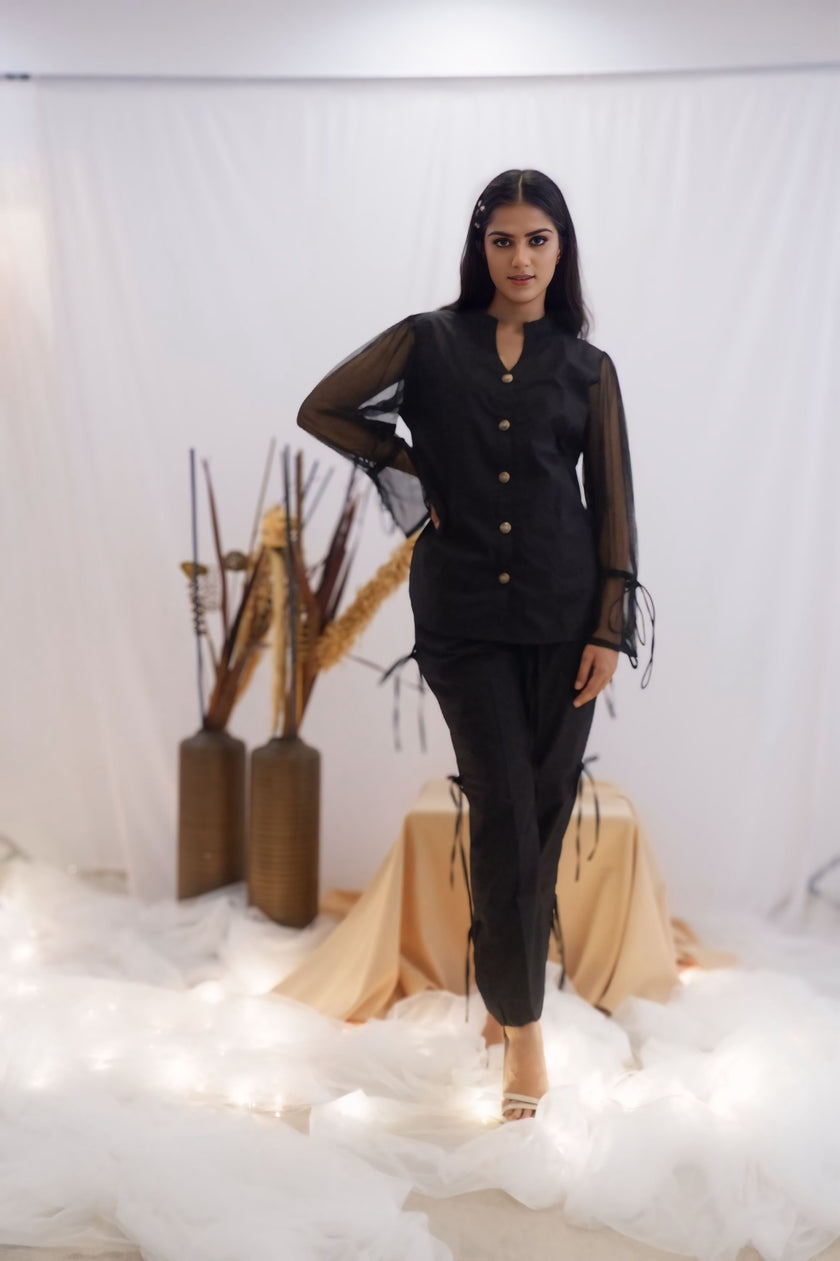 Sheer Sleeve Black Co-Ord Set (Ready to Ship)