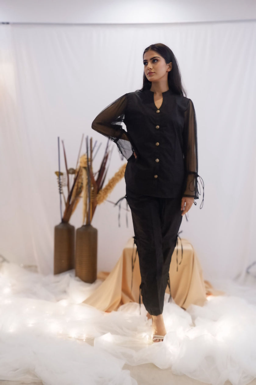Sheer Sleeve Black Co-Ord Set (Ready to Ship)