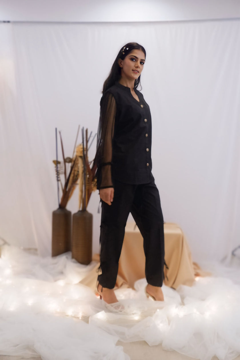 Sheer Sleeve Black Co-Ord Set (Ready to Ship)