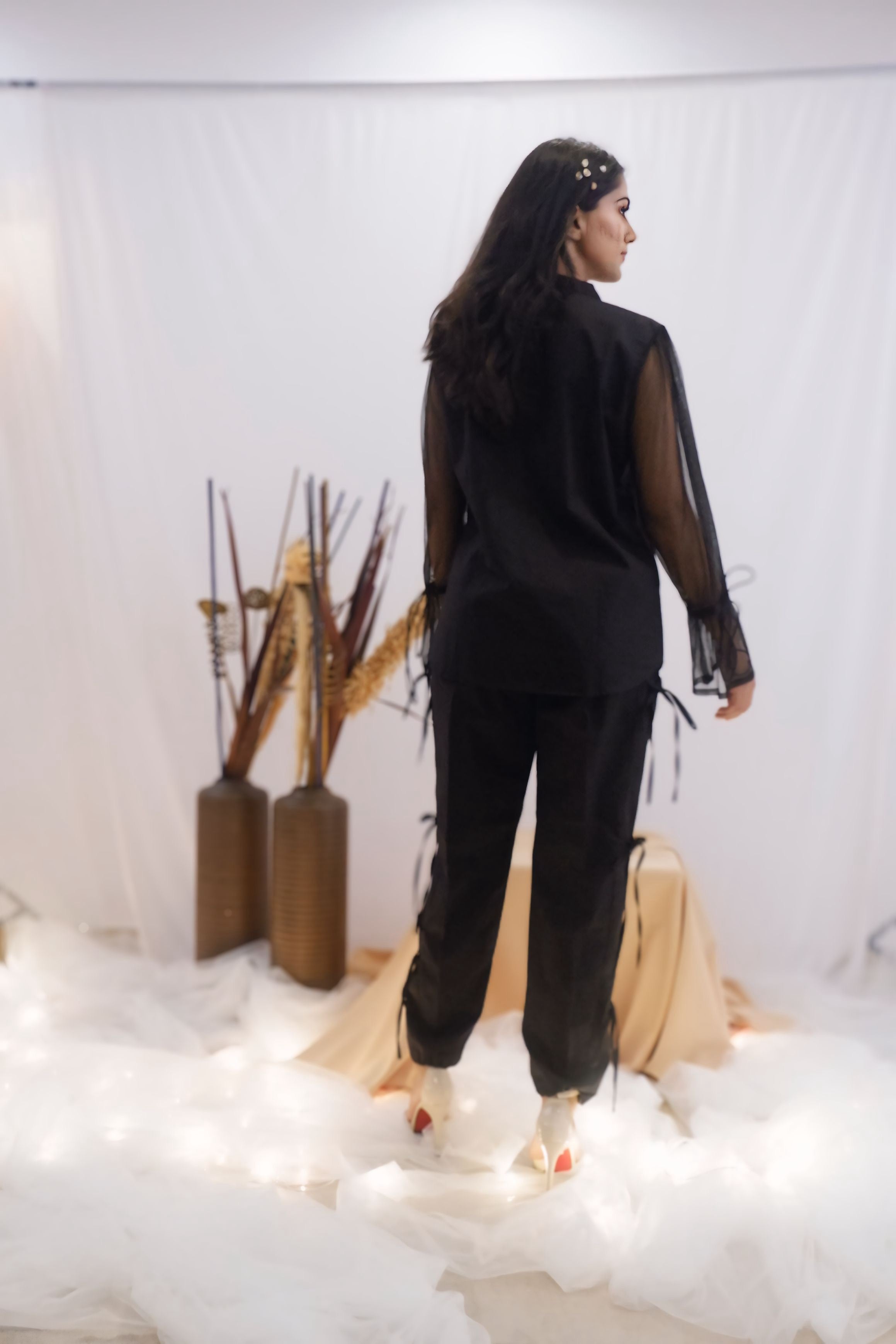 Sheer Sleeve Black Co-Ord Set (Ready to Ship)