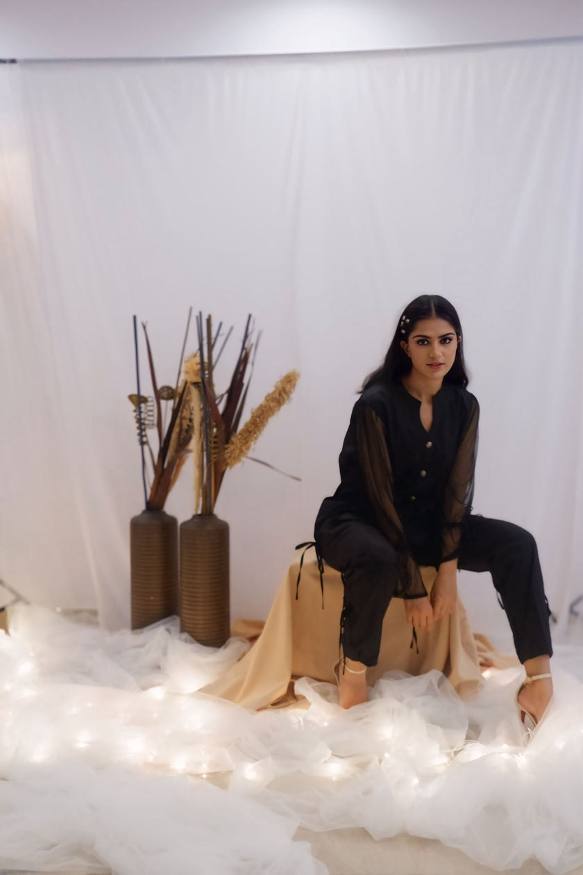 Sheer Sleeve Black Co-Ord Set (Ready to Ship)