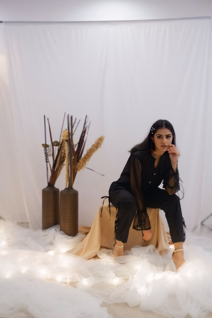 Sheer Sleeve Black Co-Ord Set (Ready to Ship)