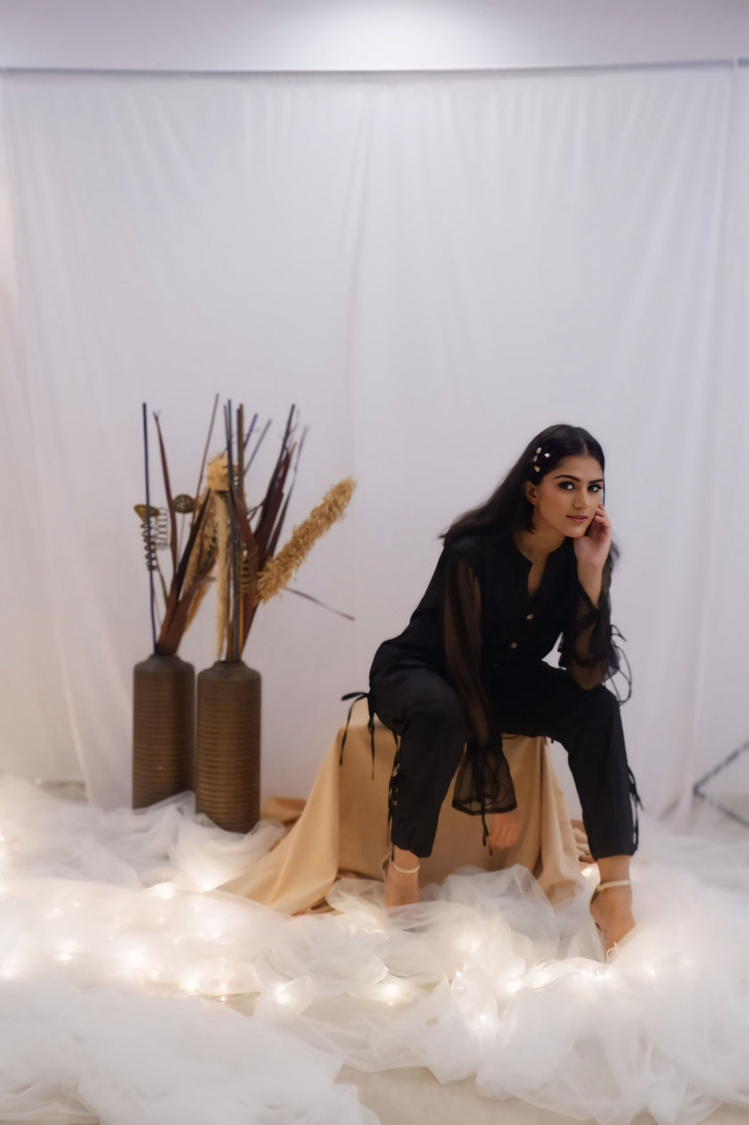 Sheer Sleeve Black Co-Ord Set (Ready to Ship)