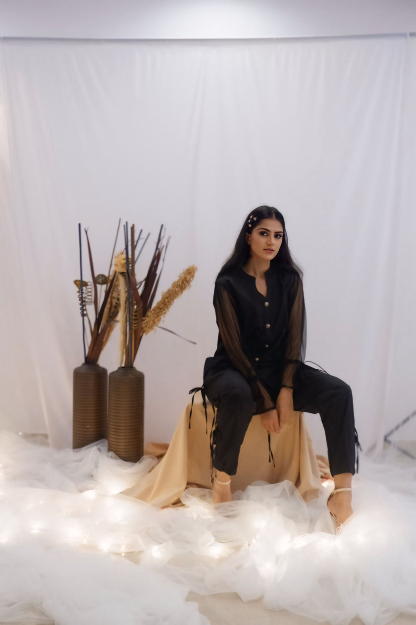 Sheer Sleeve Black Co-Ord Set (Ready to Ship)