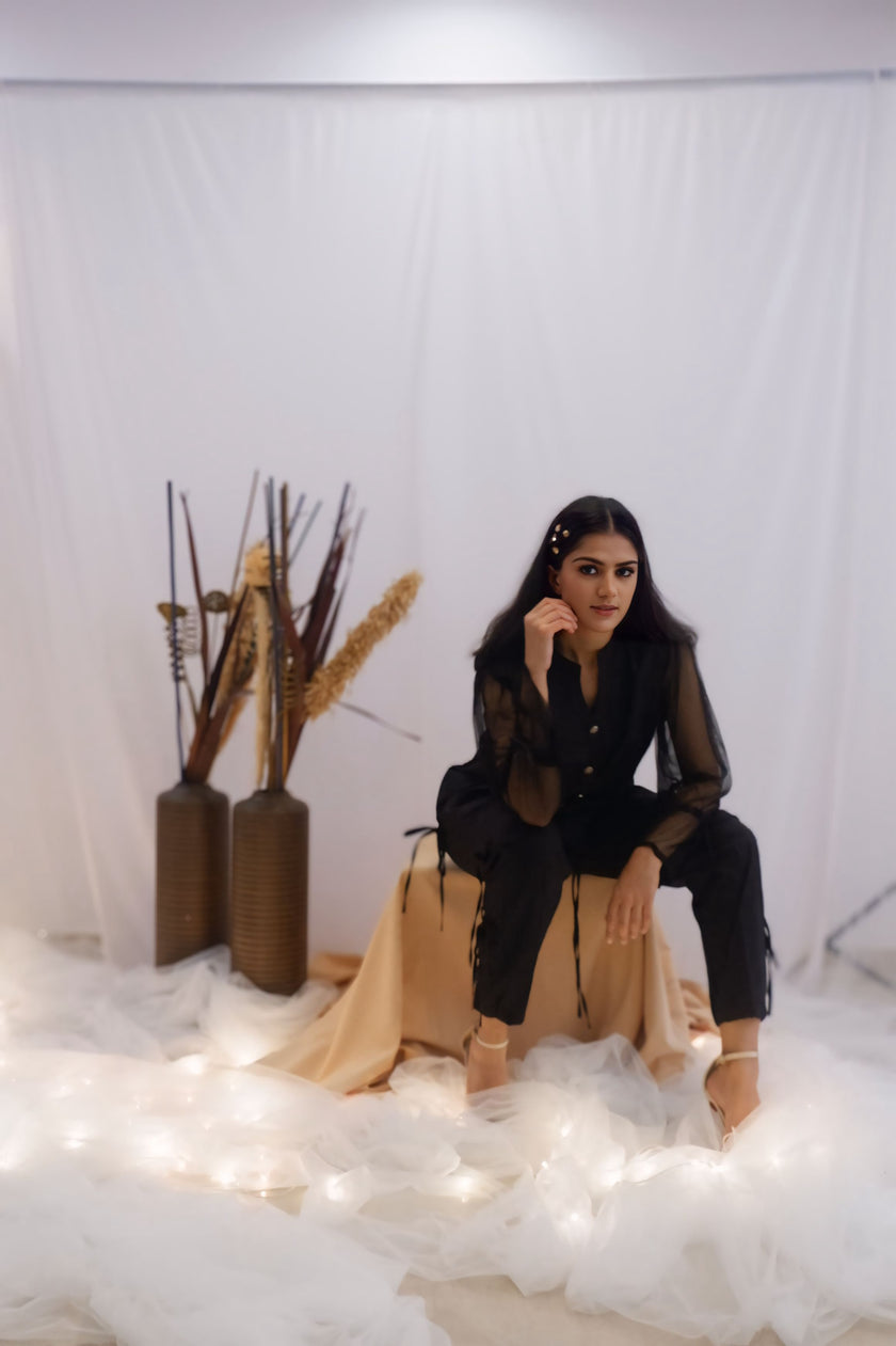 Sheer Sleeve Black Co-Ord Set (Ready to Ship)