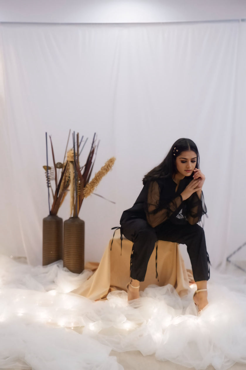 Sheer Sleeve Black Co-Ord Set (Ready to Ship)